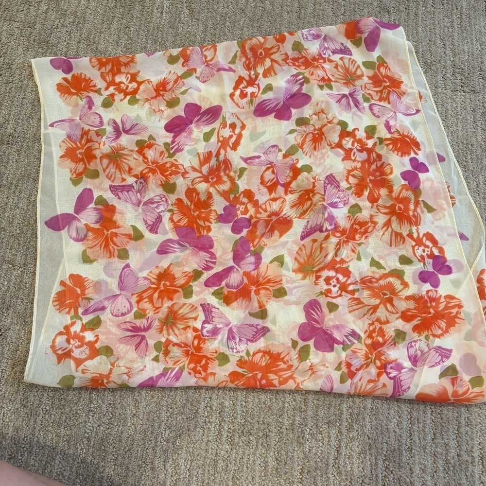 Purple and Orange Butterfly Chiffon Scarf - 20” X 58”